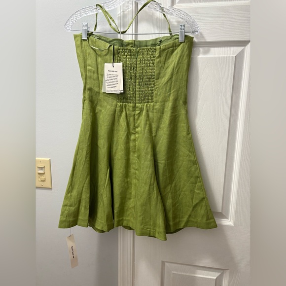 Reformation Derin Green Linen Mini Halter/Strapless Dress Size 8 -  mordernwear.com
